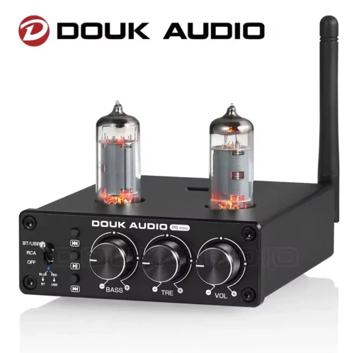 Douk Audio Stereo Tube Preamplifier Stereo w/Bass & Treble Controls, Bluetooth 5.0, USB Disk Input